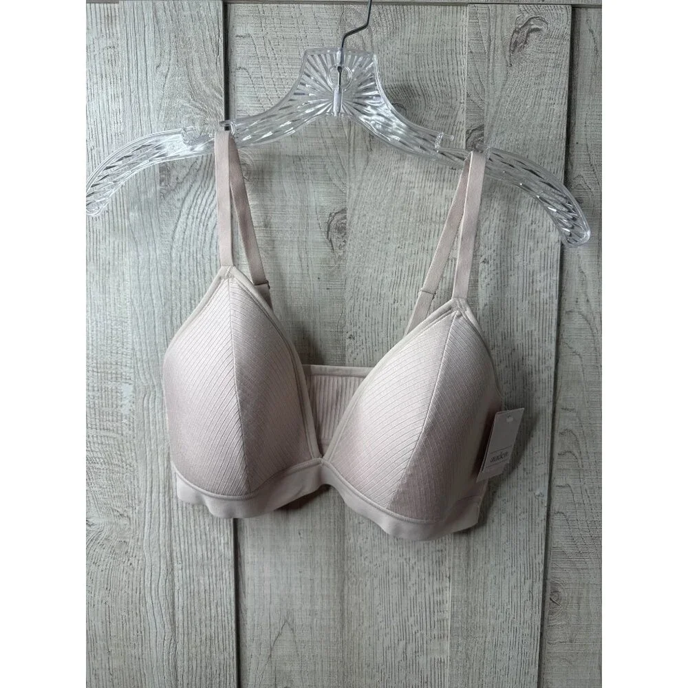 Auden Womens Light Pink Ribbed Wireless Padded Bra Large w/ Adjustable Straps